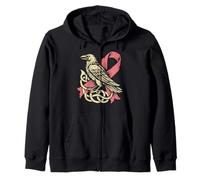 Norse Knotwork Nordic Viking Raven - Breast Cancer Awareness Zip Hoodie