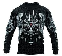 Norse Mythology 3D Print Satanic Skull Tattoo Totem Rune Hoodie Sweatshirt Jumper Costume, Viking Harajuku Unisex Streetwear Zipper Casual Jacket,Hoodie,XL