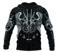 Norse Mythology 3D Print Satanic Skull Tattoo Totem Rune Hoodie Sweatshirt Jumper Costume, Viking Harajuku Unisex Streetwear Zipper Casual Jacket,Zipper,XL