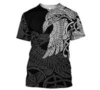Norse Mythology Celtic Knot Raven Harajuku Short Sleeve,Mens Viking Rune T-Shirt
