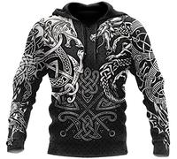 Norse Mythology Celtic Wolf/Dragon War Viking Hoodie, Vintage Odin 3D Print Pullover Sweatshirt, Unisex Harajuku Street Jacket