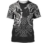 Norse Mythology Celtic Wolf/Dragon War Viking Hoodie, Vintage Odin 3D Print Pullover Sweatshirt, Unisex Harajuku Street Jacket