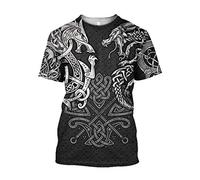 Norse Mythology Celtic Wolf/Dragon War Viking Hoodie, Vintage Odin Tattoo 3D Print Pullover Sweatshirt, Unisex Harajuku Street Jacket, Shirt,XL