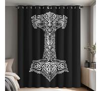 Norse Mythology Curtains, Viking Thor's Hammer Home Decor for Bedroom Living Room Blackout Curtains, Thermal Eyelet Window Drapes, 2 Panels 72 Drop, 66x72 (W x L) Q-D15