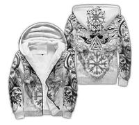 Norse Mythology Fleece Hoodies for Men Viking Tattoo Winter Thick Jackets Sherpa Lined Zip up Sweatshirt with Kanga Pocket(Wolf God,4XL)