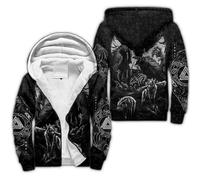 Norse Mythology Fleece Hoodies for Men Viking Tattoo Winter Thick Jackets Sherpa Lined Zip up Sweatshirt with Kanga Pocket(Doom,3XL)