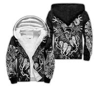 Norse Mythology Fleece Hoodies for Men Viking Tattoo Winter Thick Jackets Sherpa Lined Zip up Sweatshirt with Kanga Pocket(Fenrir Binds,5XL)