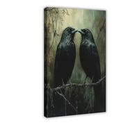 Norse Mythology Ravens Art, Gothic Romantic Crow Canvas Poster Bedroom Decor Landscape Office Room Decor Gift 24x36inch(60x90cm)