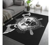 Norse Mythology Rugs Living Room 80x150, Tomahawk Viking Bear Carpet for Bedroom, Non Slip Small Rug - Low Pile Flannel Floor Mat, Machine Washable Area Rugs H-13