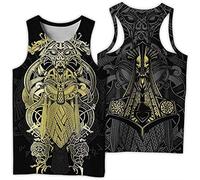 Norse Mythology Tank Top,Men's Medieval Vintage Viking Sleeveless T-Shirt Vest Yellow