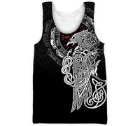 Norse Mythology Viking Tank Tops for Men Women - Vintage Raven Wolf Digital Print Casual Vests Sleeveless Tee(Crow 1,4XL)
