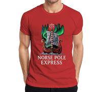 Norse Pole Express Viking Northern Lights Funny Men's T-Shirt, red, M