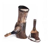 Norse Tradesman Genuine 50 cm Ox-Horn Viking Drinking Horn with Horn Stand & Brass Wolf Adornments | Burlap Gift Sack Included | Brass Rim & Wolf Tip, Low Polish, 30 cm