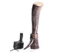 Norse Tradesman Genuine 50 cm Ox-Horn Viking Drinking Horn with Horn Stand & Brass Wolf Adornments | Burlap Gift Sack Included | Original, Low Polish, 50 cm