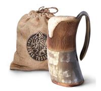 Norse Tradesman LG Viking Drinking Horn Mug - 100% Authentic Flame Treated Beer Horn Tankard with Engravings | The Jarl, Approx. 1 Pint