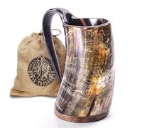 Norse Tradesman Original LG Viking Drinking Horn Mug - 100% Authentic Beer Horn Tankard with Natural Surface & Burlap Gift Sack | The Original, Unpolished, Approx. 1 Pint
