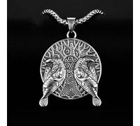 Norse Viking Huginn & Muninn Ravens Pendant Necklace Mens Jewelry Chain 24" Gift