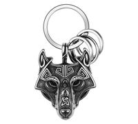 Norse Viking Keychain for Men: Vintage Celtic Knot Wolf Head Key Chain Stainless Steel Key Rings Amulet Jewelry Gift