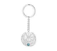 Norse Viking Keychain Stainless Steel Compass Vegvisir Keyring Crescent Moon with Turquoise Celtic Knot Talisman Amulet Jewelry (silver)