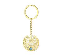 Norse Viking Keychain Stainless Steel Compass Vegvisir Keyring Crescent Moon with Turquoise Celtic Knot Talisman Amulet Jewelry (gold)