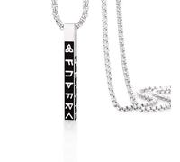 Norse Viking Rune Necklace Viking Elder Futhark 3D Bar Pendant Necklaces for Men Women, Stainless Steel Vintage Mythology Amulet Pagan Jewelry Gift