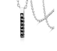 Norse Viking Rune Necklace Viking Elder Futhark 3D Bar Pendant Necklaces for Men Women, Stainless Steel Vintage Mythology Amulet Pagan Jewelry Gift