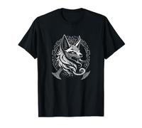 Norse Wolf Portrait Viking Rune Circle Mythic Animal Art T-Shirt
