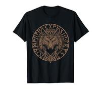 Norse Wolf Portrait Viking Rune Circle Mythic Animal Art T-Shirt
