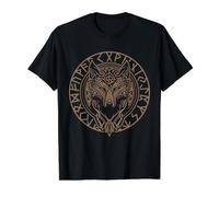 Norse Wolf Portrait Viking Rune Circle Mythic Animal Art Value Graphic T-Shirt, Men, Black, L