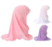 Norsen 3 Pieces Girls Headscarf Kids Muslim Hijab Little Girl Muslim Scarf Elegant Arabia Islamic Head Cap Clothing Scarf Turban Face Veil Headwear 50, As shown on the front page