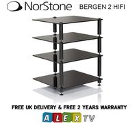 Norstone Bergen 2 HiFi Stand Rack Unit with 4 Black Glass Shelves FREE POSTAGE