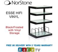 Norstone ESSE Black HiFi Rack 4 Frosted Shelf with Vinyl Storage AV Hi-Fi Stand