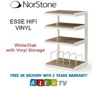 Norstone ESSE White HiFi Rack with Oak Shelves and Vinyl Storage Hi-Fi Stand