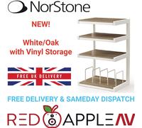 Norstone Esse White With Oak Shelves Hi-Fi Rack / Stand & Vinyl Storage