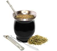 Norte Yerba Mate Cup Kit, 8-Ounces Traditional Mate Tea Cup/Gourd Set | Includes 2 Bombillas (Yerba Mate Straw) & Cleaning Brush, Stainless Steel Cup, Double-Walled, Easy to Clean | Black