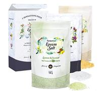 Nortembio Epsom Salt Gift Pack Lemon, Vanilla Fragrances + Pure 3 x 180g | Natural Magnesium with Vitamins C & E | Relaxing Baths, Spa, Hydration + Free E-Book
