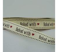 Nortex Mill 16mm Cream Printed Baked With Love Grosgrain Ribbon (1 qty = 2 Metres)