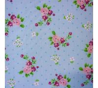 Nortex Mill Blue Polka Dot Polycotton Fabric with Roses and Small Flower Print (Per Metre)
