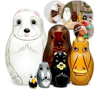 North American Animals Figurines Set 6 Piece - Russian Nesting Dolls Arctic Animals - Wooden Matryoshka Alaska Souvenirs