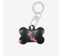 North American Bald Eagle Printing Cute Acrylic Dogs Tag Double Side Bone Shap Id Tags with Keychain for Pet Crafts Decorations