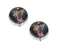 (North American Bald Eagle) Round Pill Box with 3 Compartment Small Pill Organizer Portable Pill Case Vitamin Containers, Travel Essentials 4.6x4.6x1.8 cm