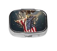 (North American Bald Eagle) Square Pill Box with 2 Compartment Small Pill Organizer Portable Pill Case Vitamin Containers, Travel Essentials 5.5x4x1.8 cm