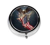 North American Bald Eagle This Small, Printed, Round Pill Box is a Portable Pill and Vitamin Organizer Perfect for Pockets, Purses, and Travel.