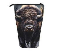 North American Bison Expandable Stand Pencil Pouch, Multi-Design Oxford Fabric, Adjustable Height, Multi-Use Cosmetic Bag