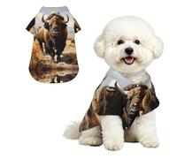 North American bison herd Breathable Hawaiian Dog Shirt Summer Button Up Top for Small Medium Dogs XL