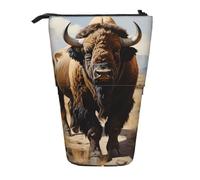 North American Bison Herd Expandable Stand Pencil Pouch, Multi-Design Oxford Fabric, Adjustable Height, Multi-Use Cosmetic Bag