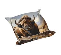 North American Bison Herd Medium Printed Leather Desktop Storage Box - Multi-Functional Personalized Storage Tray