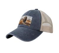 North American Bison Herd Mesh Trucker Hat Mesh Snapback,Trendy Cowboy Cap for Sports and Headwear, Navy Blue, One size