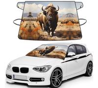 North American bison herd Print Car Windshield Cover for ice and Snow, Front Window Protectors with Elastic Straps&Storage Bag