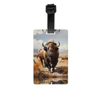North American Bison Herd Print Luggage Tag with Name ID Card & Privacy Cover for Suitcases,Bags and Suitcase Tag